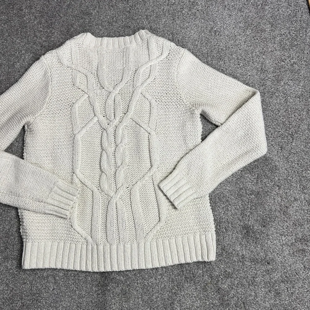 Abercrombie‎ & Fitch Sweater Womens Medium Cream Cable Knit Crewneck Pullover